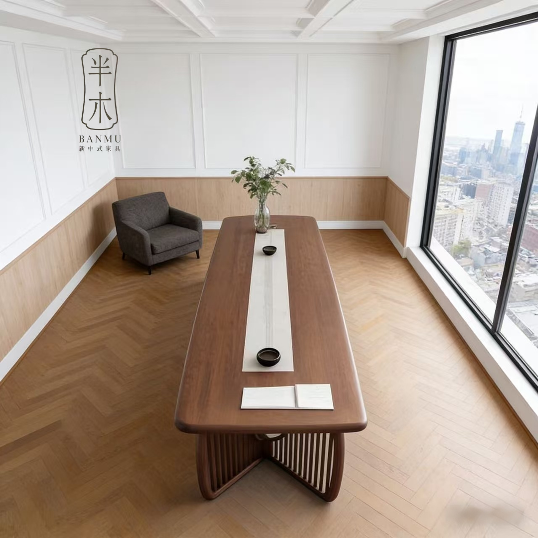 休闲实木书桌新中式办公桌办公室北美黑胡桃木会议桌民宿茶台茶桌,淘宝优惠券,粉丝福利购,淘宝优惠卷