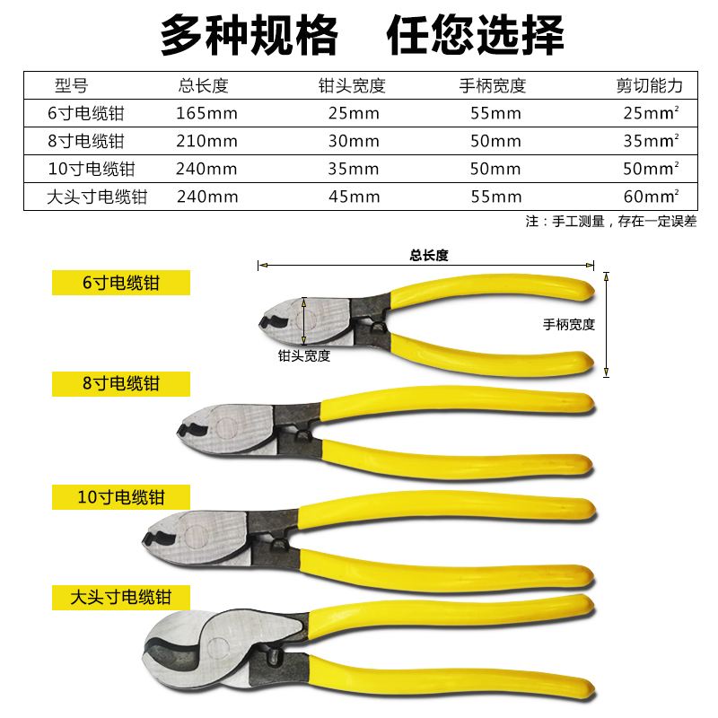 ineless电缆剪刀电工线缆剪电线剪线钳断线钳切线钳6寸8寸电缆钳 - 图1