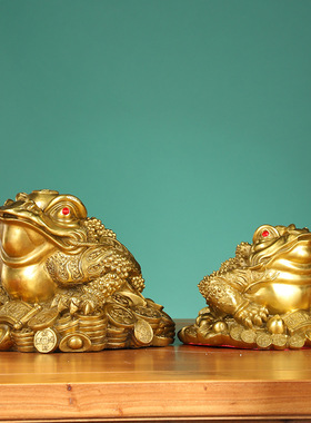 中式铜三足金蟾摆件招财家居礼品