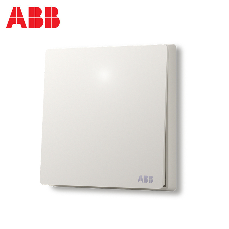 ABB开关插座轩致白无框86型带LED灯平面一位单控开关墙壁面板家用