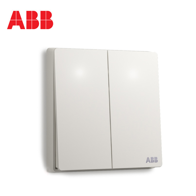 ABB开关插座轩致白无框86型带LED灯平面二位单控开关家用墙壁面板