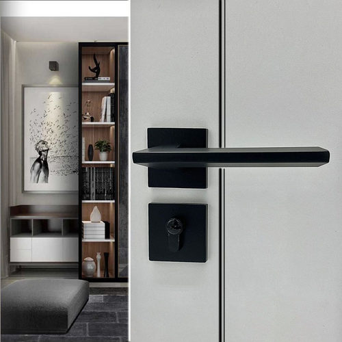 锁具室内家用静音锁黑色美式分体磁吸锁手柄门把手门拉手锁芯门锁 - 图2