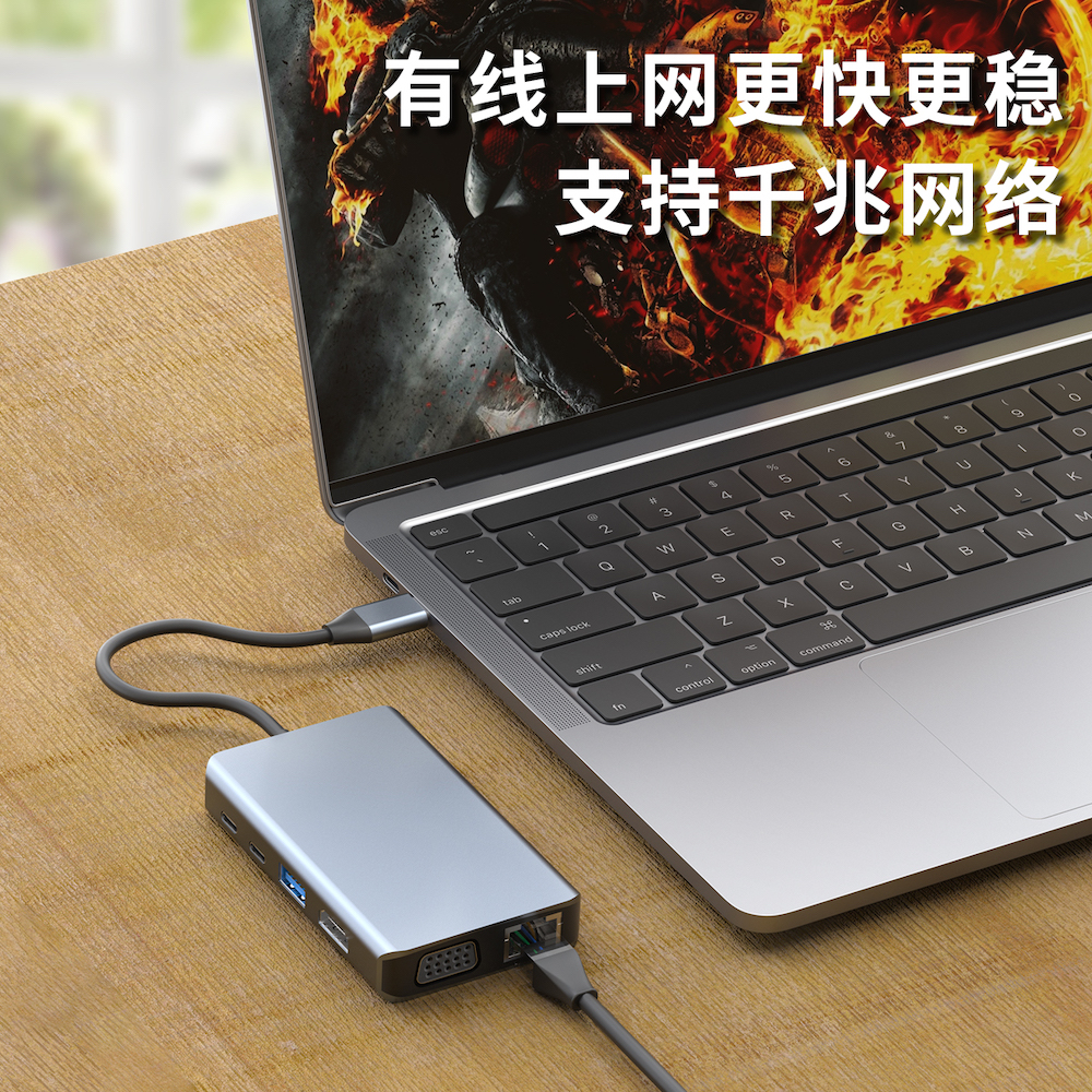 十合一typec扩展坞HDMI高清投屏VGA显示器USB3.0网卡口适用苹果华为小米笔记本电脑MacBook通用matebook拓展 - 图3