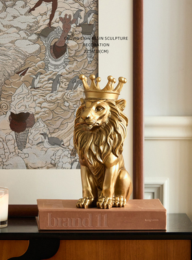 迷屿中古招财皇冠狮子工艺品摆件玄关客厅电视柜酒柜摆设装饰品