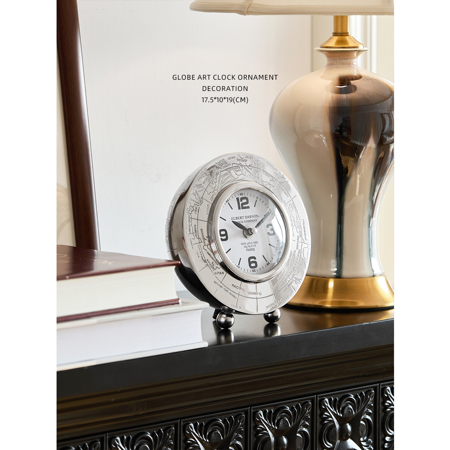 迷屿家居印度进口复古轻奢桌面时钟地图座钟装饰品钟表玄关摆件,淘宝优惠券,粉丝福利购,淘宝优惠卷