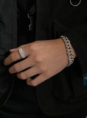 时尚 ins嘻哈钛钢戒指男单身食指尾戒戒指冷淡风高级百搭镶钻指环