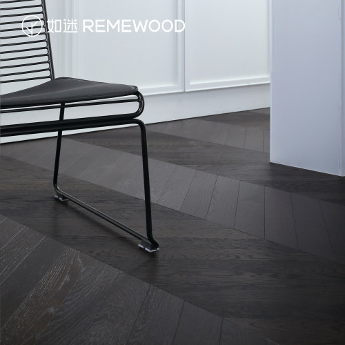 REMEWOOD橡木黑色鱼骨拼多层实木复合地板现代极简ENF级地暖地板 - 图0