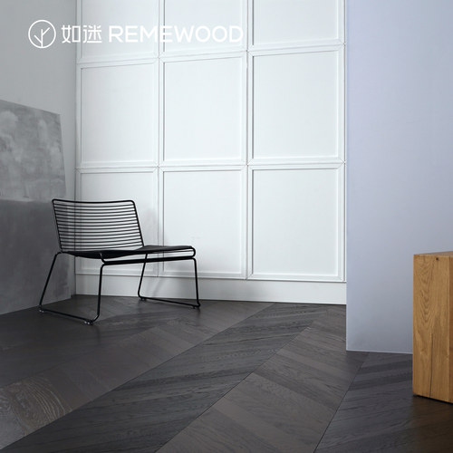 REMEWOOD橡木黑色鱼骨拼多层实木复合地板现代极简ENF级地暖地板 - 图1