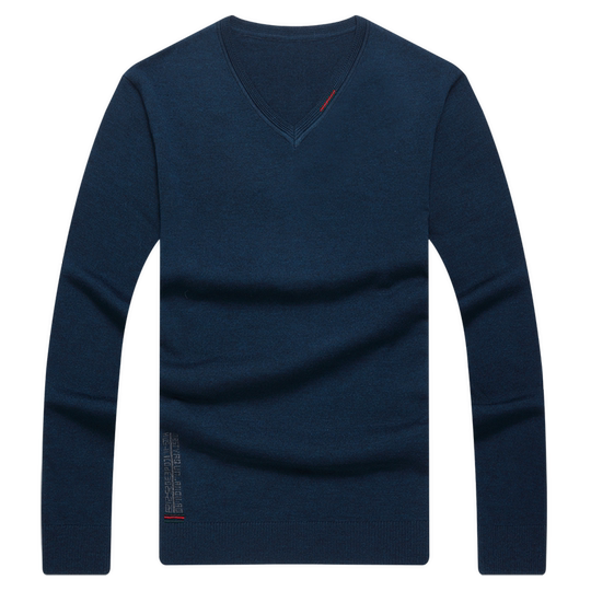 花花公子春秋季薄款男士长袖T恤v领宽松上衣爸爸装休闲针织打底衫