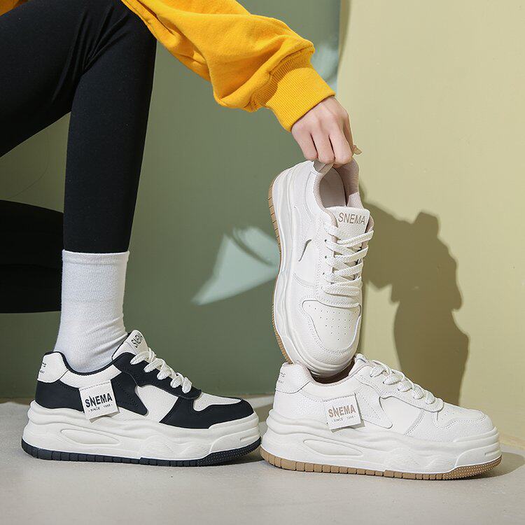 学生厚底板鞋女2025春秋季百搭黑色休闲运动鞋内增高老爹鞋小白鞋