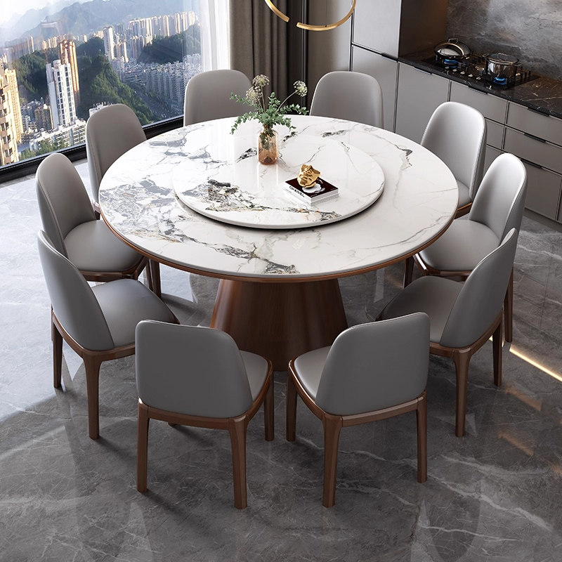 实木岩板圆餐桌组合带转盘轻奢现代简约家用小户型饭大圆桌1.1米,淘宝优惠券,粉丝福利购,淘宝优惠卷