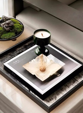 现代中古样板间售楼处茶几飘窗台面设计托盘摆件古典陈设装饰搭配