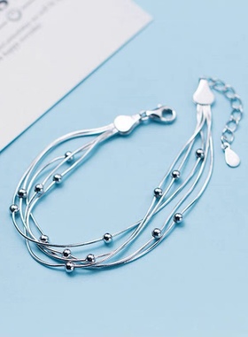 990纯银三层间珠蛇骨手链女韩国冷淡ins高级感小众设计新款手饰