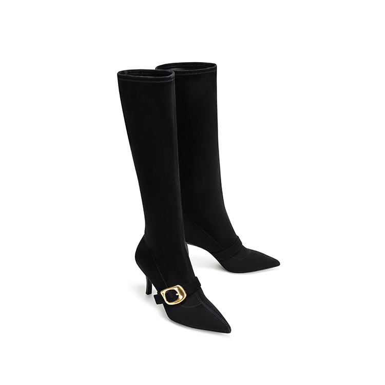 STELLA LUNA女鞋24FW新款秋季尖头气质金属扣饰高跟经典长筒靴子 - 图3