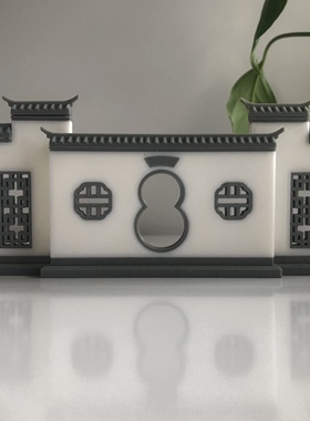 中式仿古门洞花窗门洞古建摆件马头墙景墙造景盆景拼装树脂微景观