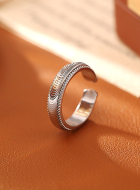 创意设计水波纹戒指波光粼粼简约时尚高级感百搭开口戒素圈活口戒