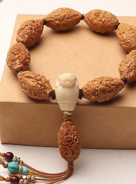 大籽瑞兽九龙群仙万佛满工橄榄核雕刻手串文玩配饰貔貅象牙果三通