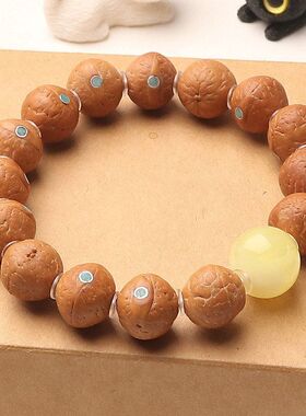 正宗尼泊尔凤眼菩提子手串精品镶嵌菱镁矿绿松石单圈佛珠男女手链