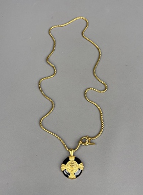 万物二奢 95新 中古重工黑金珐琅立体雄狮圆牌吊坠扭绳TO扣项链