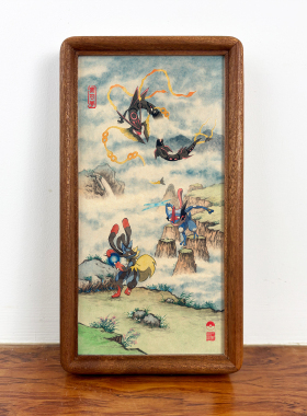 《巅峰对决》中国风宝可梦路卡利欧甲贺忍蛙烈空坐中式国画装饰画