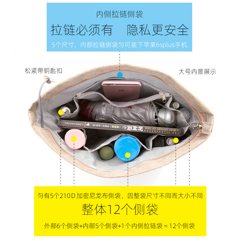 牛津布防水内胆包超轻内衬撑型包中包收纳化妆包分隔袋整理包灰色 - 图0