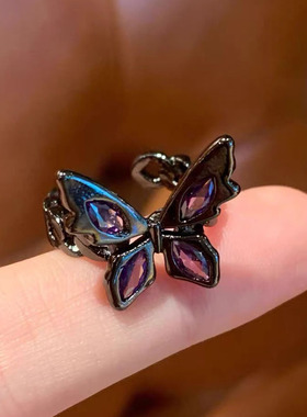 禁忌之恋反派枪黑戒指女暗黑系小众感指环甜酷辣妹风开口戒指