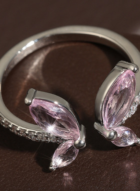 工厂璀璨满钻蝴蝶指环可调节开口马眼锆石轻奢戒指