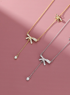 2023年新款轻奢小众蝴蝶结项链女设计感锁骨链流苏颈链配饰