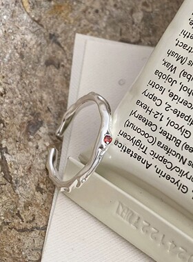 银圳熔岩红色锆石戒指女s925纯银小众设计冷淡风开口食指环感