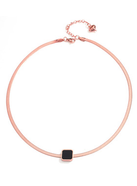 欧美钛钢罗马黑色圆牌项链女 时尚轻奢蛇链短款锁骨链饰品