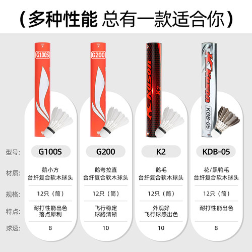 李宁羽毛球正品g200耐打g100s鹅毛500g900专业12支装77速d6官方k2 - 图2