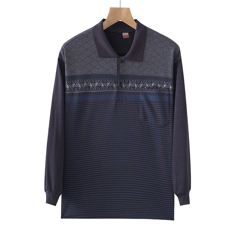 中老年爸爸装翻领涤棉长袖春秋薄型T恤衫休闲条纹口袋男式上衣,淘宝优惠券,粉丝福利购,淘宝优惠卷