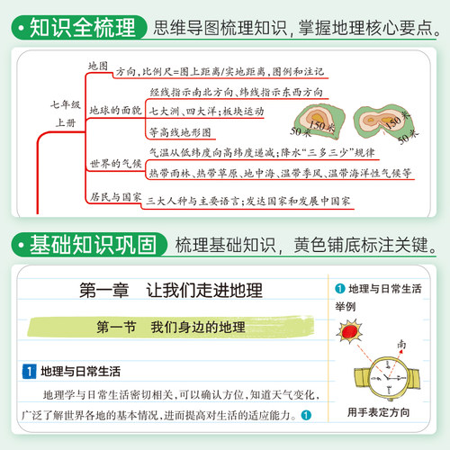 湘教版2025版学霸笔记初中地理基础知识讲解知识点清单手写课堂笔记漫画图解pass绿卡图书七八年级中考会考初一初二复习资料辅导书 - 图2