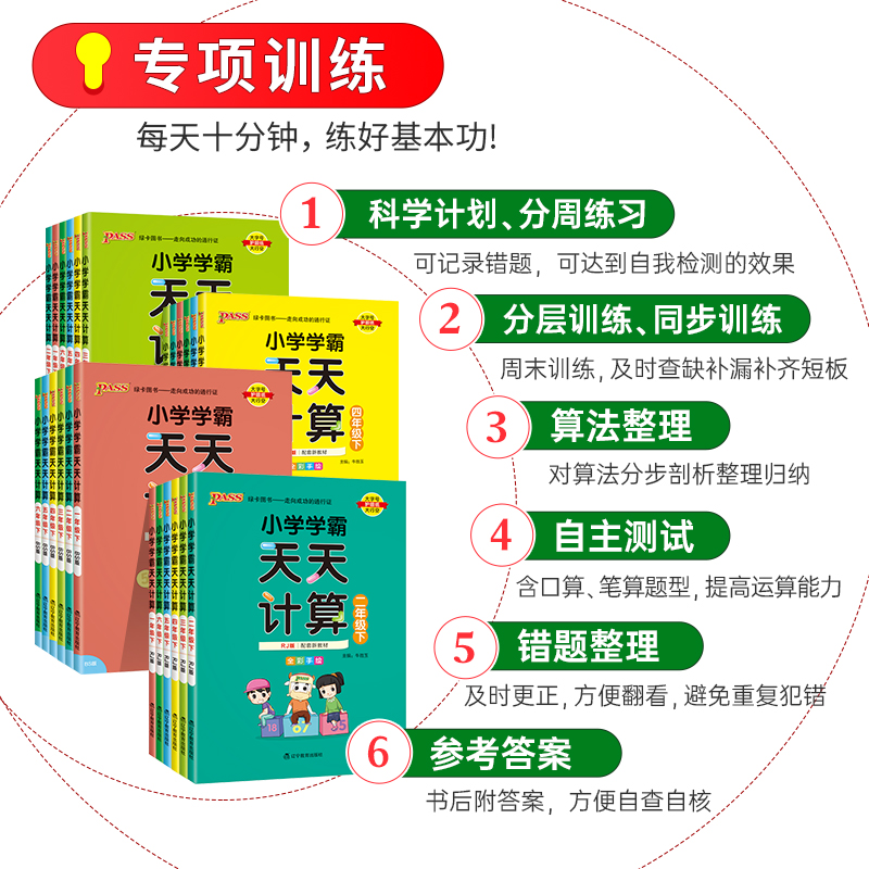 2024新版小学学霸天天计算一二三年级四五六年级语文数学上册下册人教北师版苏教版同步练习册口算专项训练心算速算题PASS绿卡图书-图1