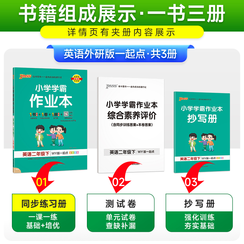 2024新版小学学霸作业本英语二年级上册下册外研一起点版同步练习册提优训练练习题全套送试卷达标测试教材天天练PASS绿卡图书-图1