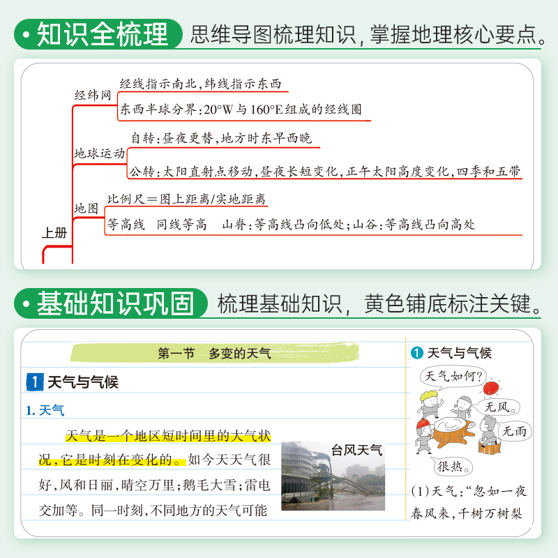 2025版学霸笔记初中地理基础知识讲解知识点清单手写课堂笔记pass绿卡图书七八年级中考会考通用版初一初二人教版复习资料辅导书-图2