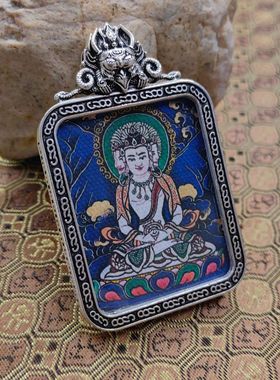 新款八大守护神唐卡雪狮子噶乌盒蓝唐文殊随身小唐卡吊坠旅游纪念