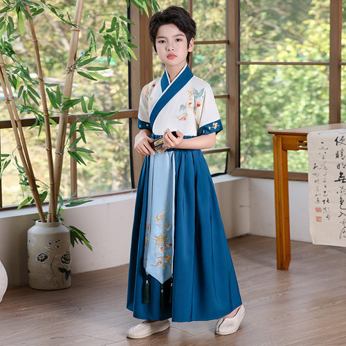 男童汉服2026新款中国风夏季古装男孩古风诗歌朗诵儿童国学演出服 - 图1