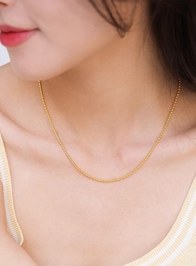 定制款999足金包银项链 光珠黄金项链男女同款圆佛珠链素金链锁骨