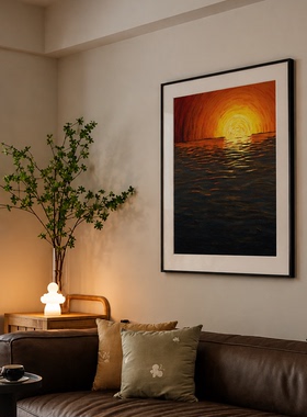 法式中古玄关油画|《海面日出》欧洲艺术复古客厅装饰画走廊挂画