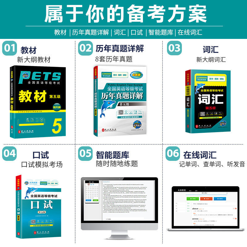 未来教育备考2026年全国公共英语等级考试五级pets5级教材书历年真题包模拟试卷2025笔试专升本三级词汇口语听力语法教程第五级pet