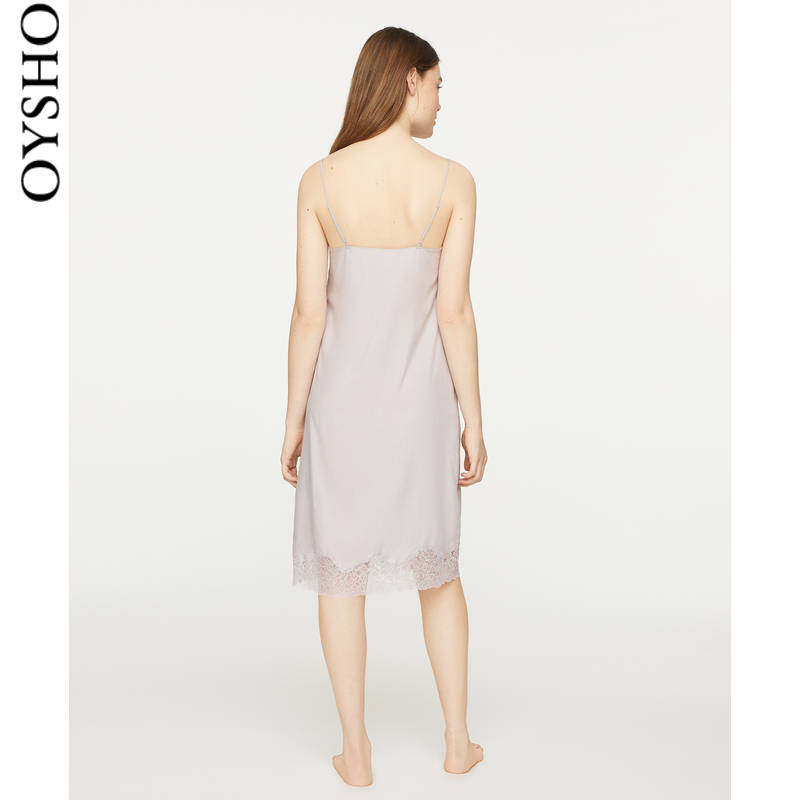 oysho蕾丝缎面吊带莫代尔修身睡裙 oysho睡裙