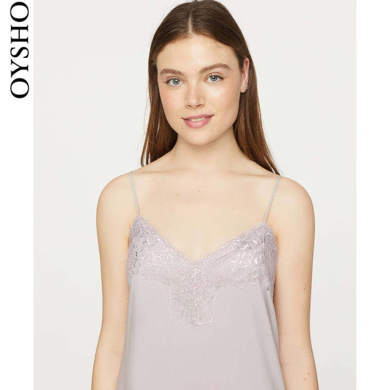 oysho蕾丝缎面吊带莫代尔修身睡裙 oysho睡裙