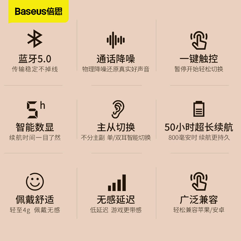 倍思wm01 vivo华为小米三星oppo耳机 壹点创意数码蓝牙耳机