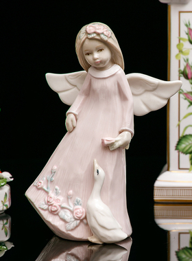 Royal陶瓷摆件欧式小兔和鹅天使