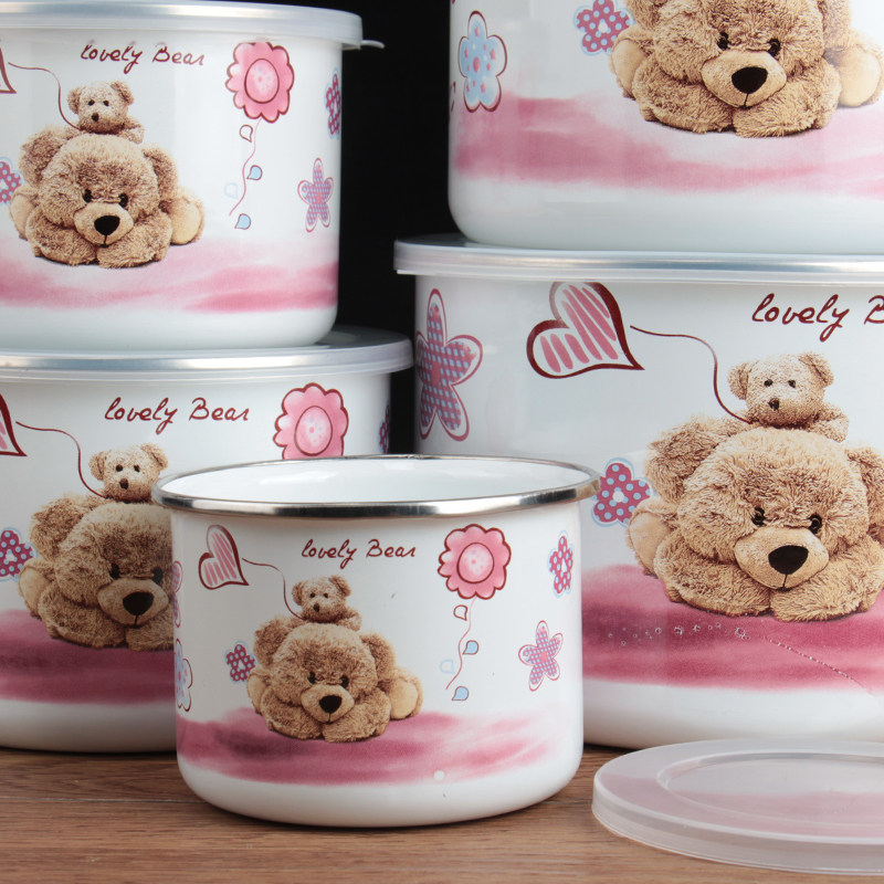 10-18cm套装搪瓷碗卡通带盖盆保鲜碗洗手盆拌馅和面盆保鲜盒冷藏,淘宝优惠券,粉丝福利购,淘宝优惠卷