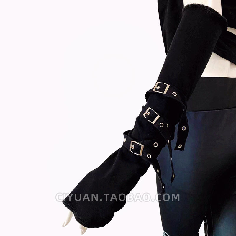 原宿lolita赛博朋克哥特废土风格黑袖套系带手袖亚比酷露指手套,淘宝优惠券,粉丝福利购,淘宝优惠卷