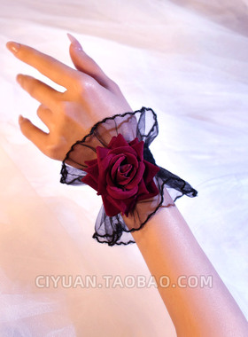 蕾丝玫瑰花手腕手套女袖套