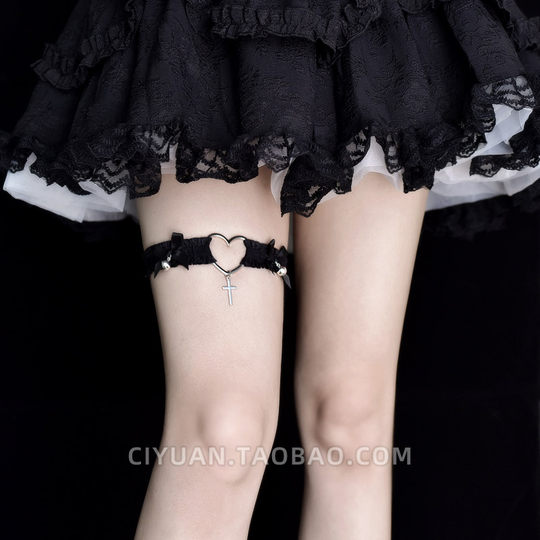 Lolita洛丽塔朋克哥特爱心蝴蝶结铃铛腿环腿带女choker弹力jk配饰