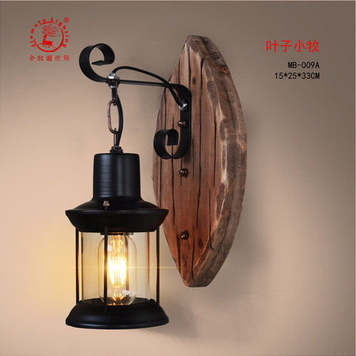 美式复古工业风LOFT实木创意个性酒吧怀旧咖啡馆餐厅船木装饰壁灯 - 图1